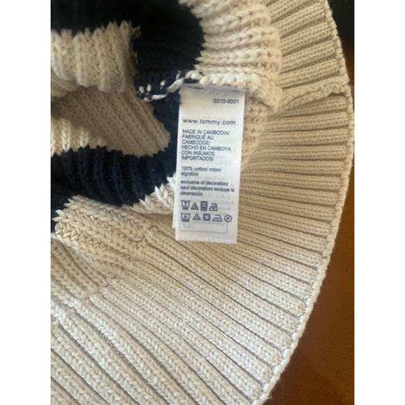 Tommy Hilfiger Chunky Cableknit Quarter Zip Striped Sweater Navy Cream Large - Picture 6 of 6